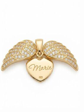 Gorgeous Gold Angel Wing "Marie" Heart Pendant Necklace